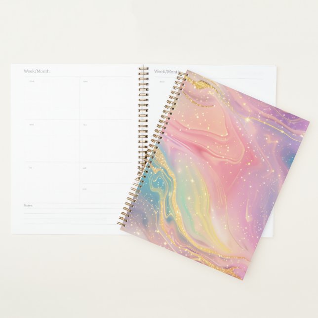 Agenda Pastel Marble Planner with Gold Sparkles (Exibição)