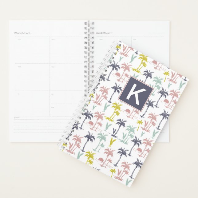 Agenda Pastel Palm Tree by the Beach Pattern (Exibição)
