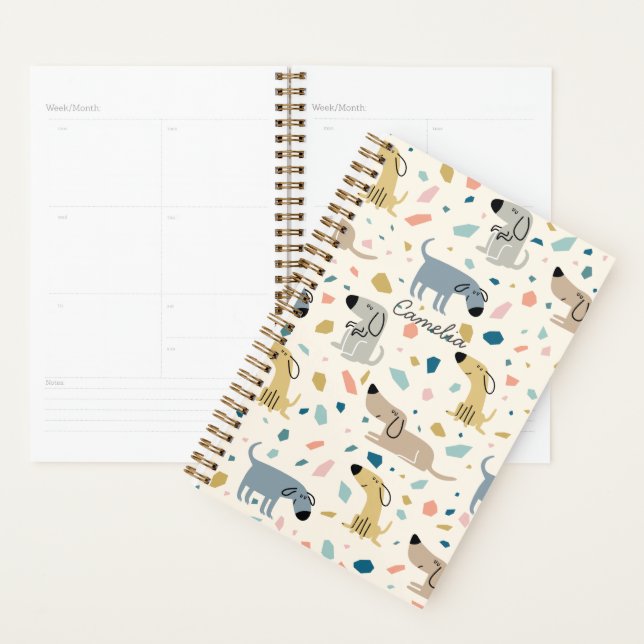 Agenda Pastel Terrazzo Funny Cute Dog Patterno (Exibição)
