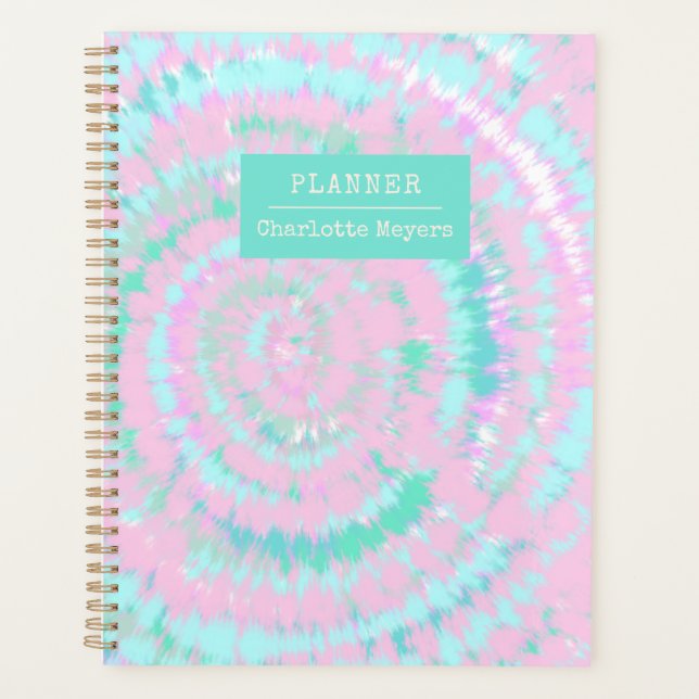 Agenda Pastel Tie Dye Pink Pink Aqua Mint Personalizado (Frente)