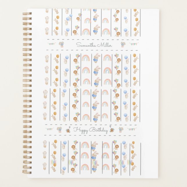 Agenda Pastel White Animal Themed Sequential Lions Rabbit (Frente)