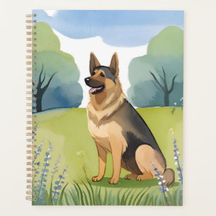 Agenda Pastor Alemão Pintura em Aquarela de Cachorro