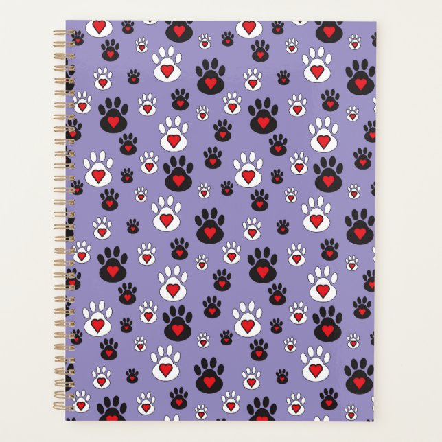 Agenda Patas com corações vermelhos em azul (Frente)