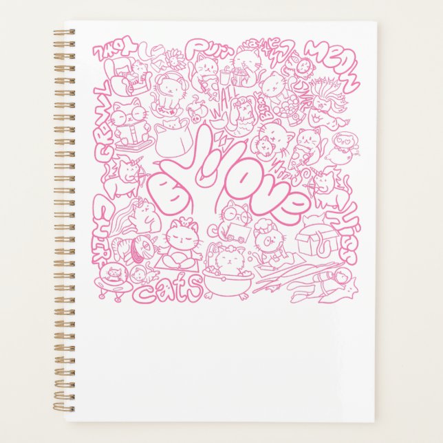 Agenda Patten Gato Bonito com Sinal ASL ILY - Design ASL (Frente)