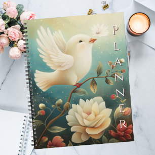 Agenda Paz Elegante Pombo Branco & Floral