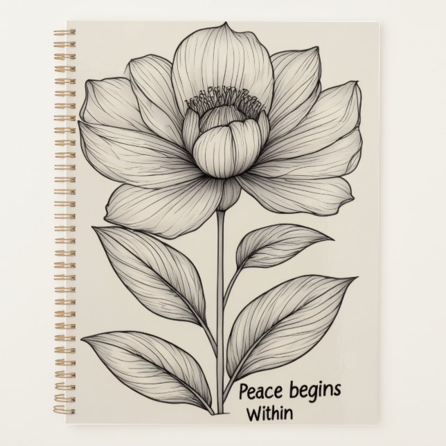 Agenda Peace Begins Within – Elegant Floral Line Art Note (Frente)