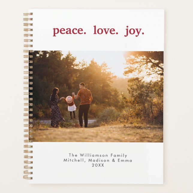Agenda Peace Love Joy Holiday Christmas Family Photo (Frente)