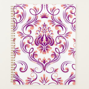 Agenda Peach e Damasco Roxo Padrão Floral Elegante