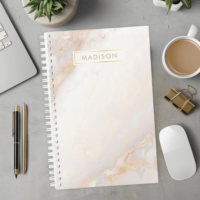Agenda Peach e Dourado Marble Personalizado (Criador carregado)