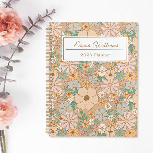 Agenda Peach Orange Floral Espiral Personalizado