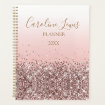 Peach Rosa Dourado Glitter 2023 Planner Com Nome