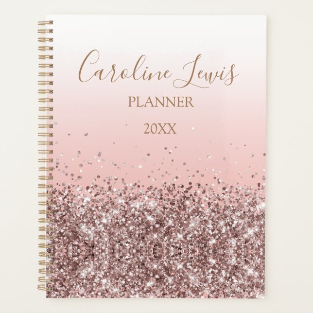 Agenda Peach Rosa Dourado Glitter 2023 Planner Com Nome (Frente)