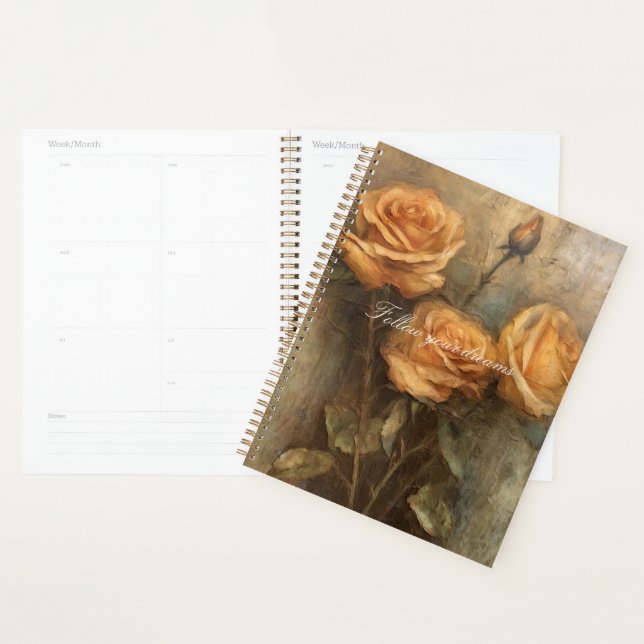 Agenda Peach Rosa Floral Romântico (Exibição)
