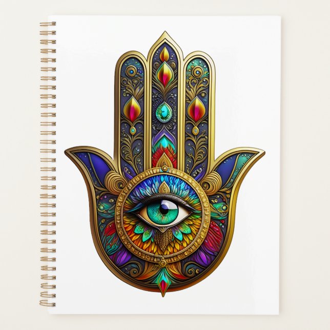 Agenda Peacock Color Flower Petals Hamsa Green Third Eye (Frente)