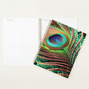 Agenda Peacock Feather on Green Glitter