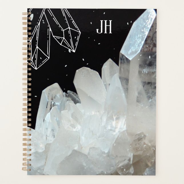 Agenda Pedra Natural de Geode Cristal Quartz Branco (Frente)