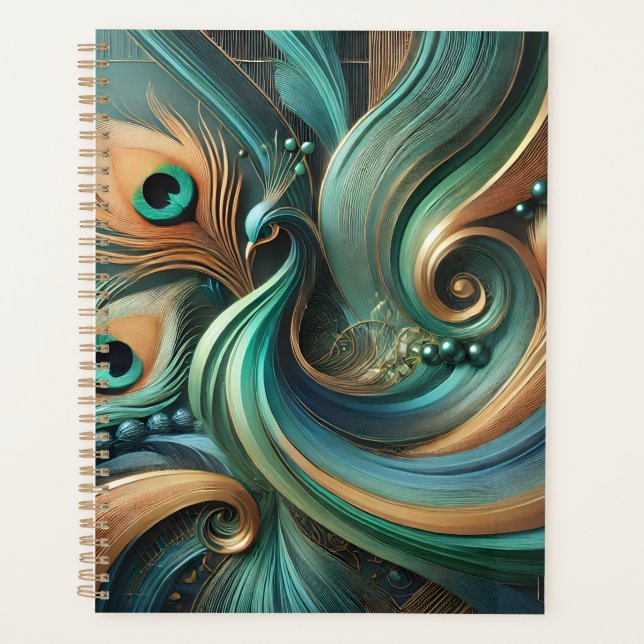 Agenda Penas de Pavão em Planner de Fluxo Abstrato (Frente)