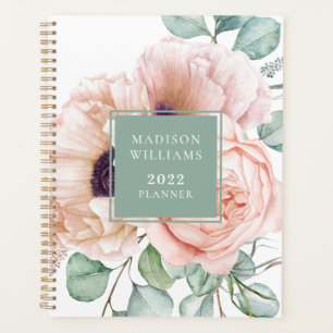 Agenda Pentes de rosa feminino e beges Aquarela Floral