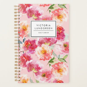 Agenda Pêonias Cor de Água Chic Rosa Padrão Floral Per