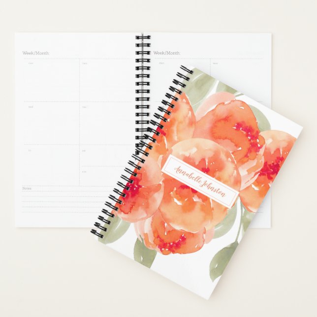 Agenda Pêonias de Pessegueira de Aquarela Elegante Floral (Exibição)