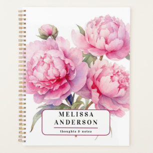 Agenda Peônias em aquarela florais e folhagens elegantes