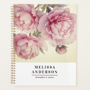 Agenda Peônias em aquarela floral e folhagem elegante