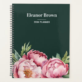 Agenda Peonis de Aquarela Elegante Rosa e Verde Personali