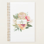 Agenda Peony Bloom Monographic name<br><div class="desc">Projetado para coordenar com a nossa coleção Peony e Dourada, este planejador monográfico personalizável que combina apresenta flores rosa e de pedras douradas, dolorosas, com folhagem verde, com letras clássicas. Para personalização mais avançada deste design, clique no botão "PERSONALIZAR" acima. Por favor note que a folha de ouro é um...</div>