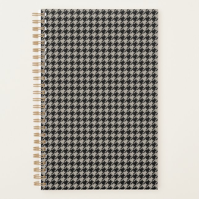 Agenda Pepita Clássica Houndstooth, Cinza Negra (Frente)