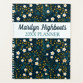 Agenda Pequenas Flores Brancas, Teais e Goldenrod