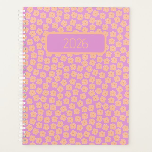 Agenda Pequenas Flores de Pêssego em Rosa (Frente)