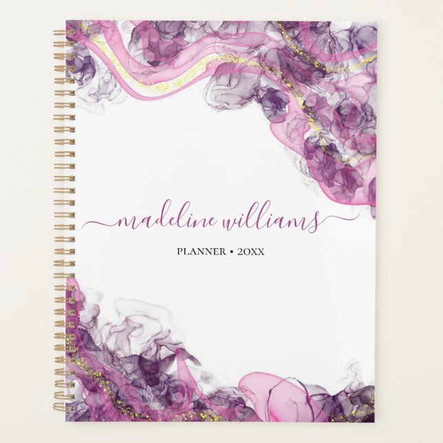 Agenda Perigo Roxo | Abstrato Agate e Dourado 2026 Planne (Frente)