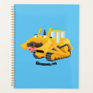 Agenda Personagem de desenho animado de bulldozer amarelo