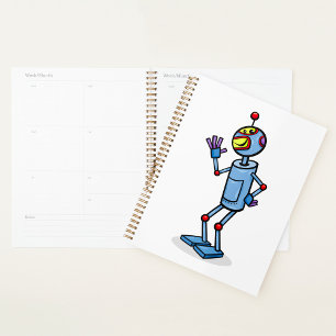 Agenda Personagem de Robô Futurista Retrô Acenando