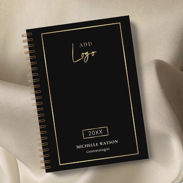 Agenda Personalização do logotipo preto e Dourado elegant (Elegant black and gold logo business planner with your custom text)