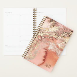 Agenda Personalizado 2022 Dourado Rosa Mármore Mensal Sem