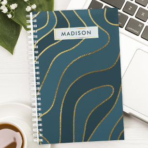Agenda Personalizado Abstrato Azul Marinho e Dourado