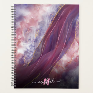 Agenda personalizado Adicione seu nome rosa ouro roxo már