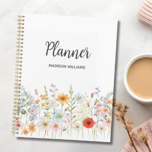 Agenda Personalizado Aquarela Flor Silvestre Floral Elega