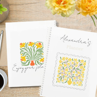 Agenda Personalizado belo floral lindo script Amarelo bra