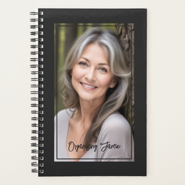 Agenda Personalizado Foto Script Minimalista Preto (Frente)