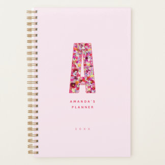 Agenda Personalizado Monograma Floral Rosa Pastel Feminin