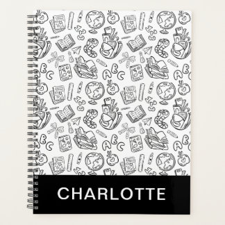 Agenda Personalizado Preto e Branco Escola Desenho à Mão
