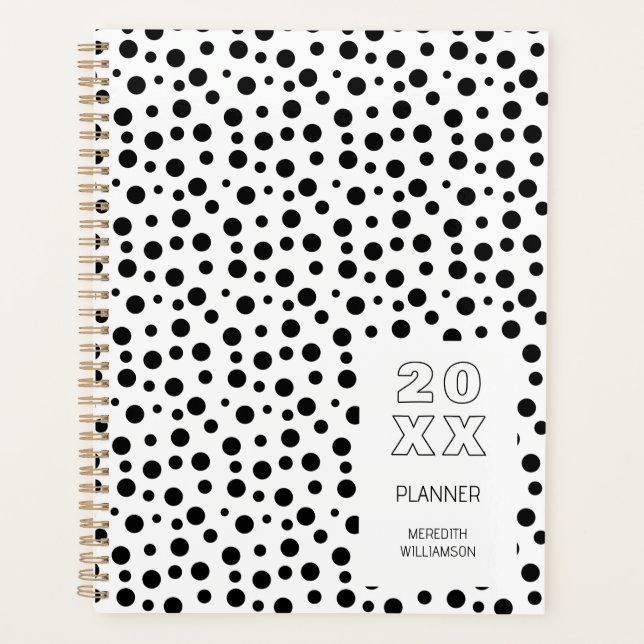 Agenda Personalizado Preto E Branco Moderno Com Bolinhas (Frente)