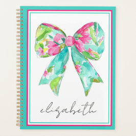 Agenda Personalizado Rosa e Verde com Laço Costeira Prepp