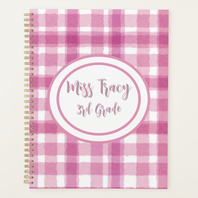 Agenda Personalizado Xadrez Rosa Pastel  (Frente)