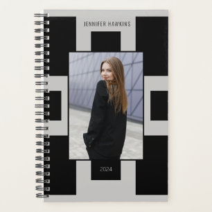 Agenda Personalizar Cinza e preto geométrico de fotografi