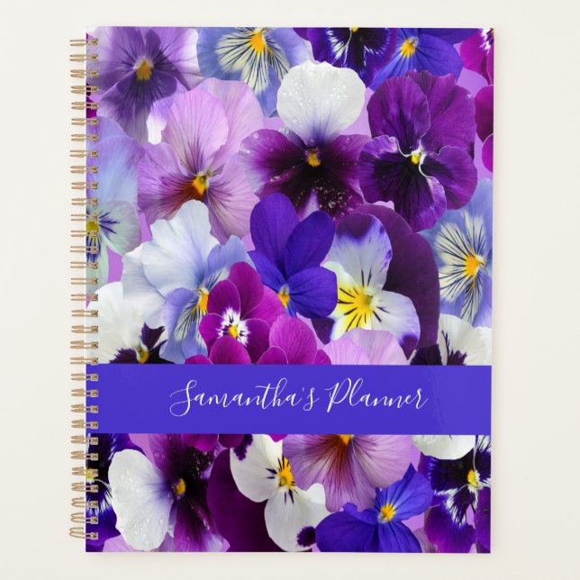 Agenda Personalizar Flores Brancas Florais Púrpuras Azuis (Frente)