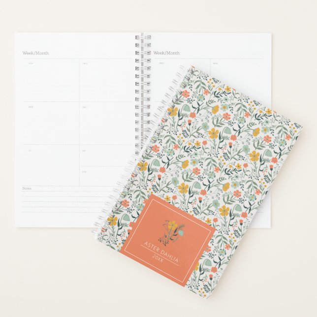 Agenda Personalizar o nome Belo padrão botânico floral (Exibição)