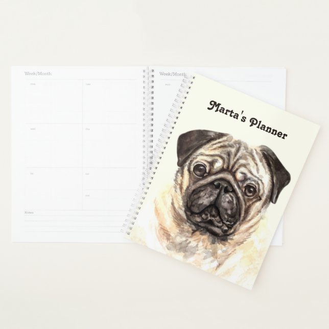 Agenda Personalizar Pug de Aquarela (Exibição)